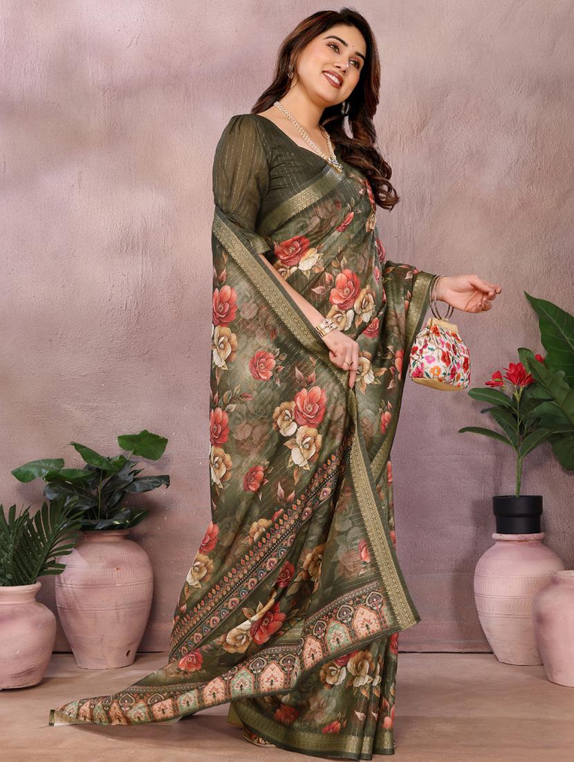 women floral printed bordered saree with blouse - 22001375 - Standard Image - 1