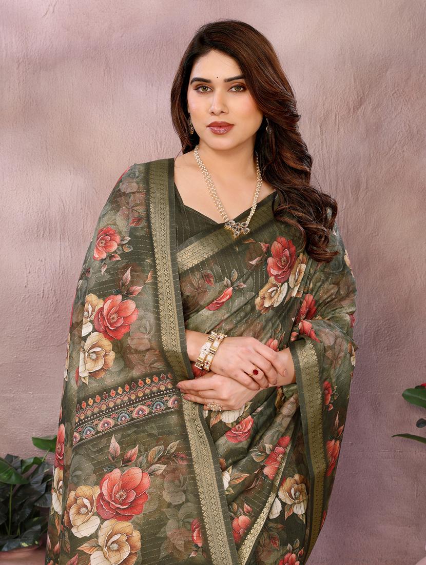 women floral printed bordered saree with blouse - 22001375 - Standard Image - 4