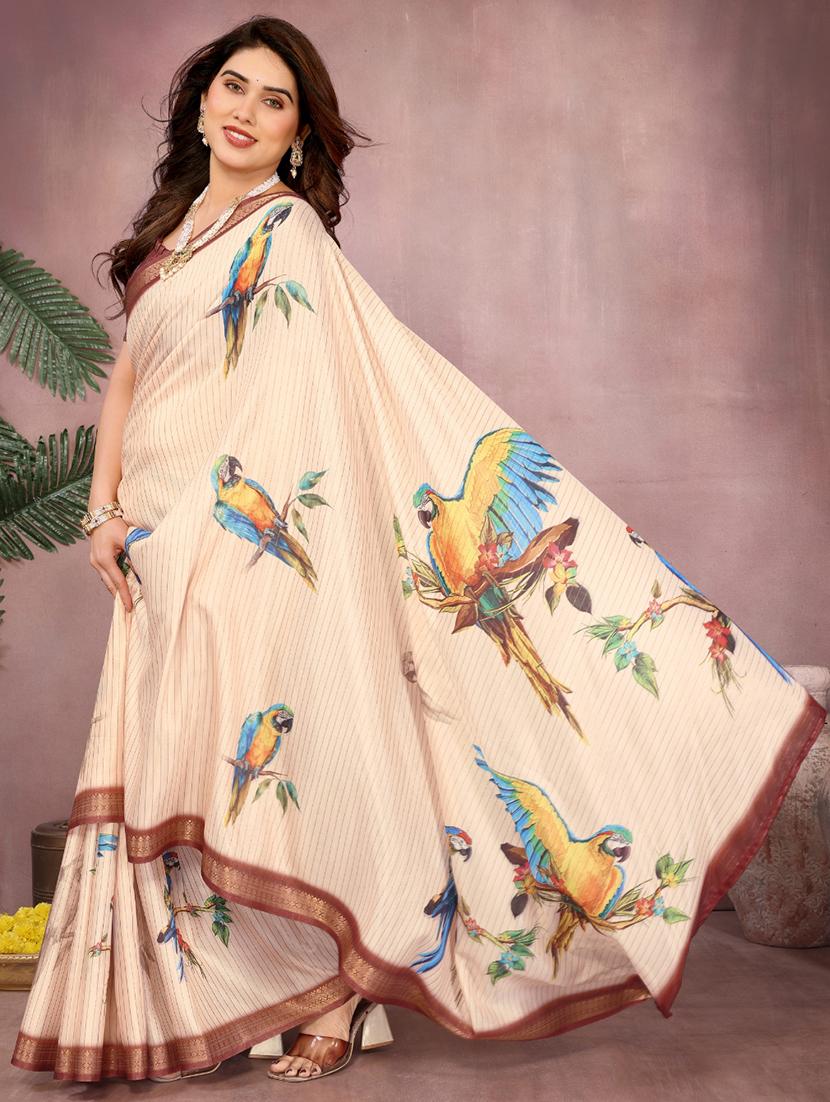 women printed bordered saree with blouse - 22001377 -  Standard Image - 1