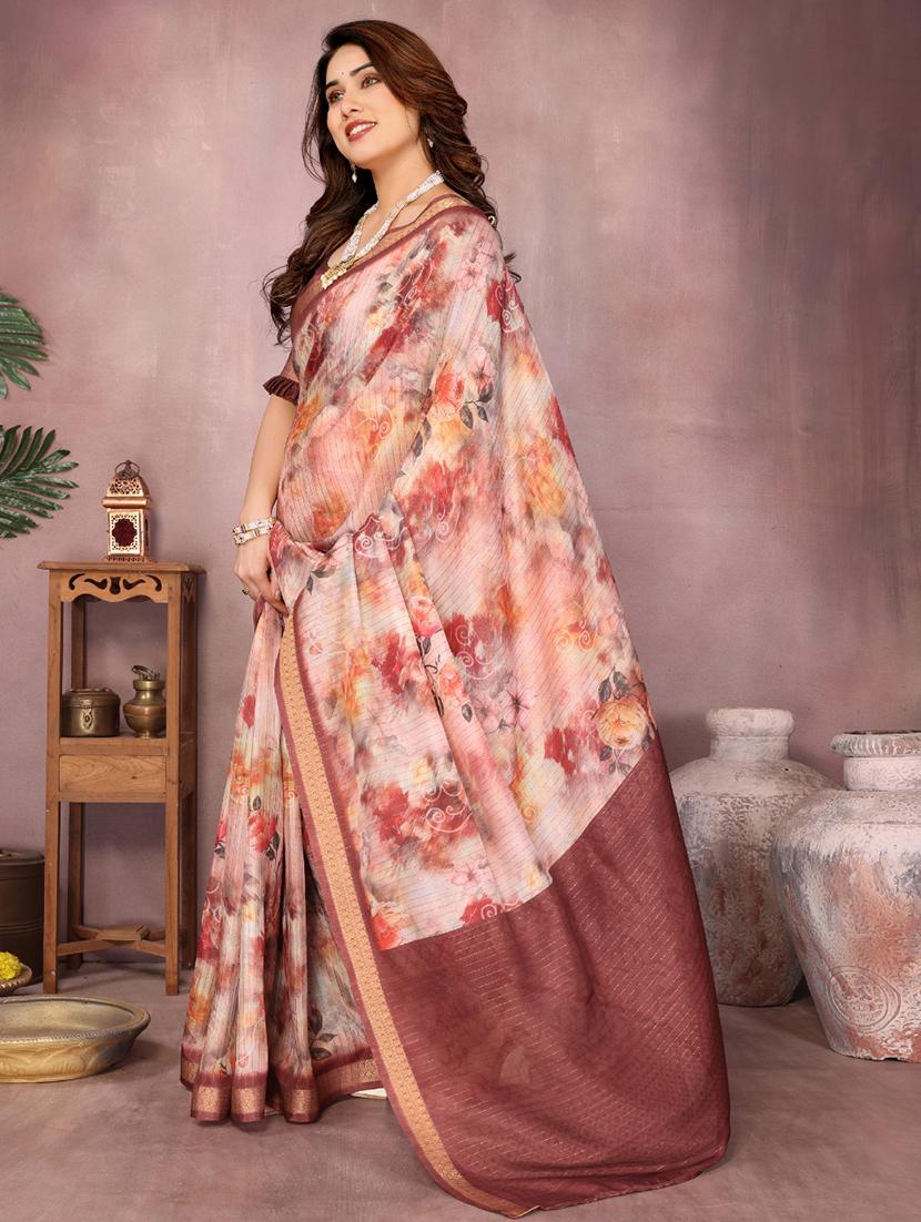 women floral printed bordered saree with blouse - 22001378 - Standard Image - 1
