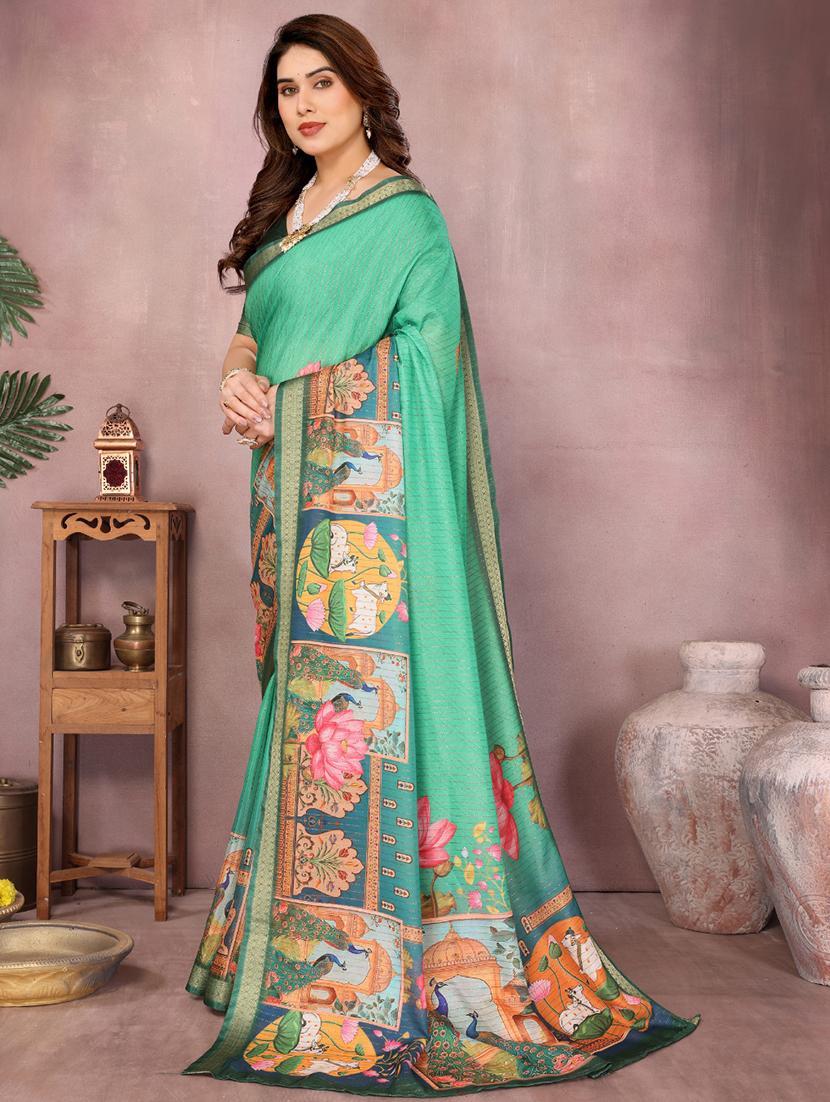 women printed bordered saree with blouse - 22001379 - Standard Image - 1