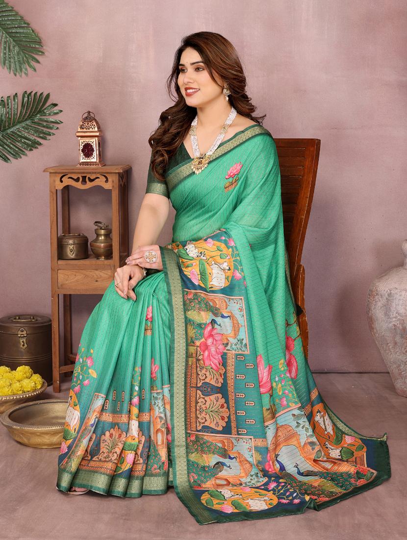 women printed bordered saree with blouse - 22001379 - Standard Image - 4