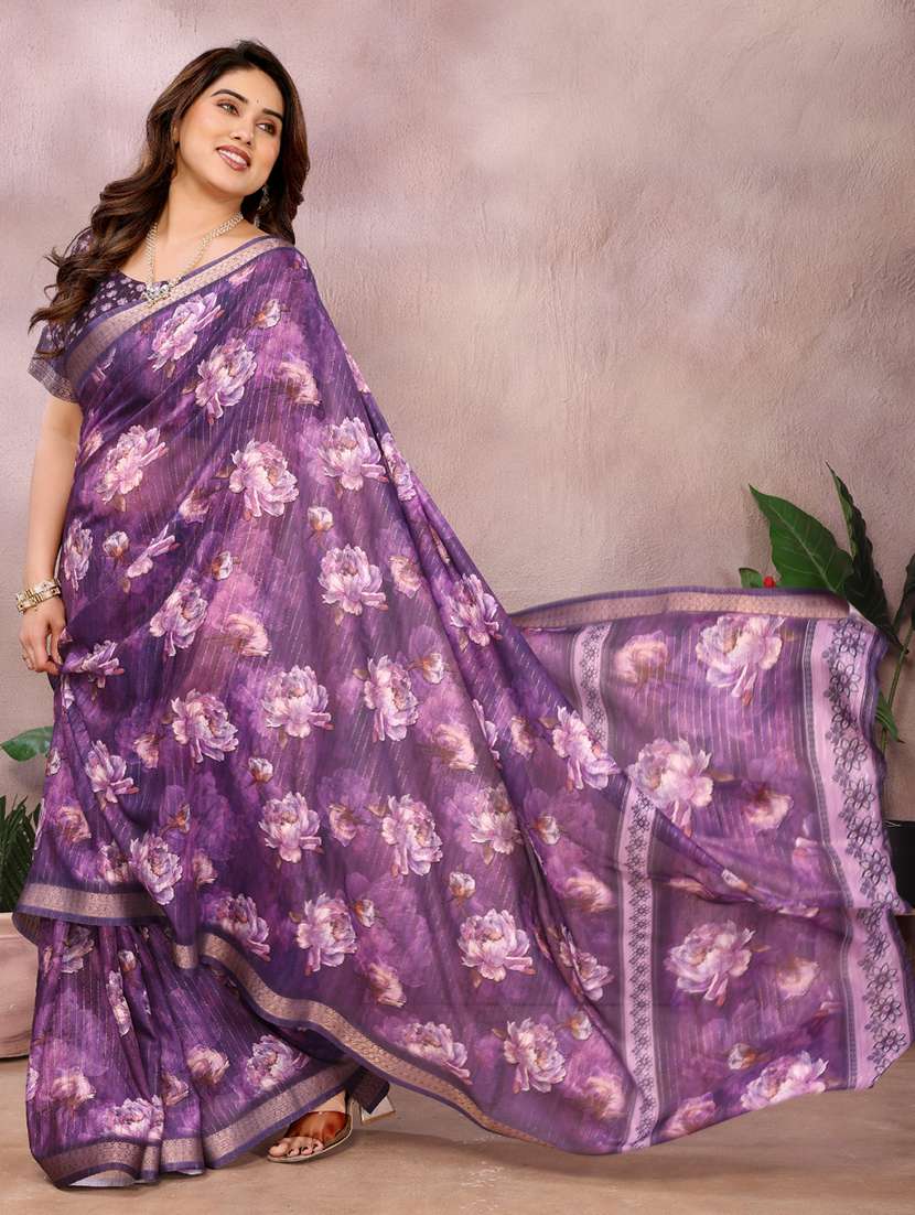 women floral printed bordered saree with blouse - 22001381 - Standard Image - 1
