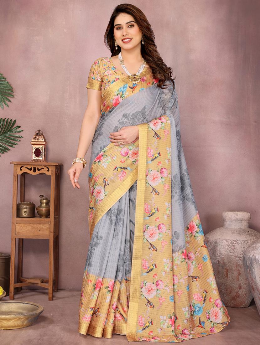 women floral printed bordered saree with blouse - 22001382 - Standard Image - 1