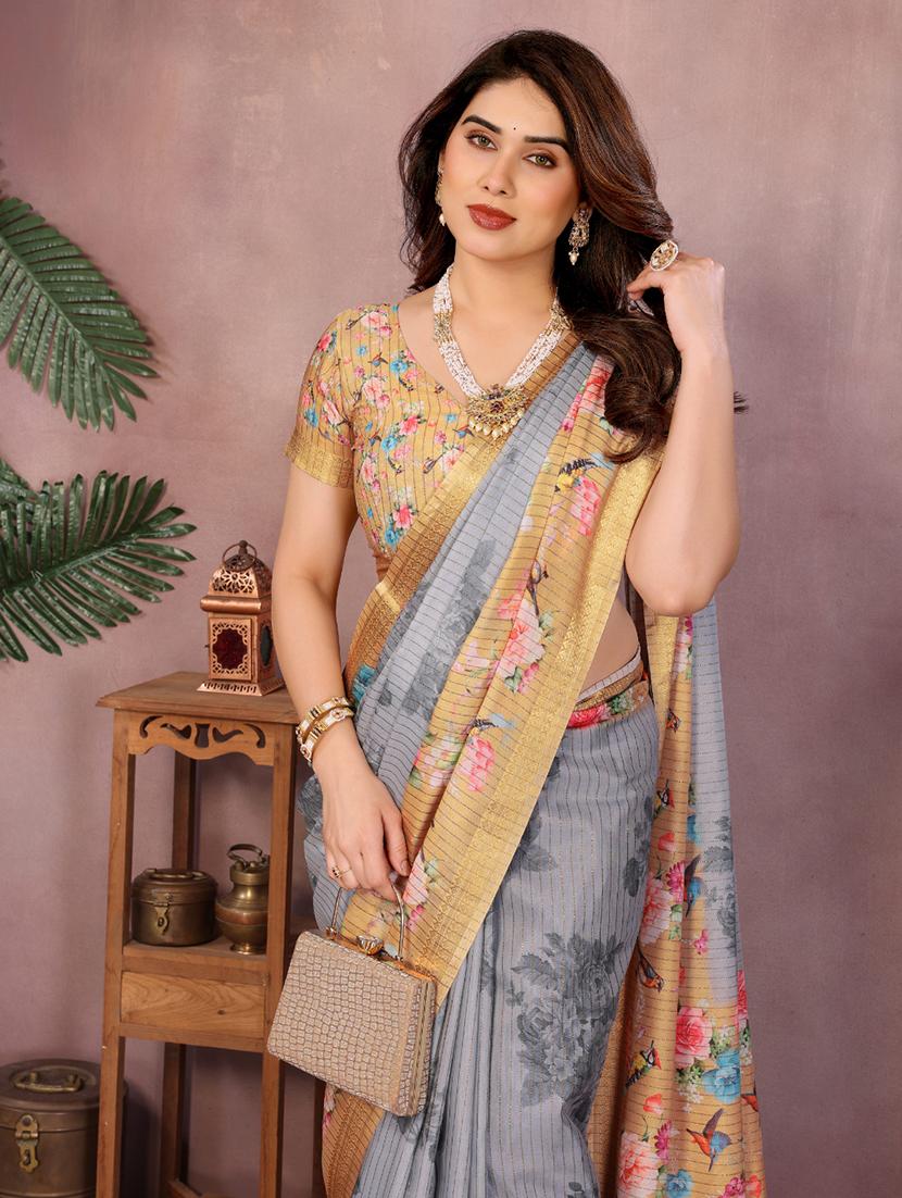 women floral printed bordered saree with blouse - 22001382 - Standard Image - 4