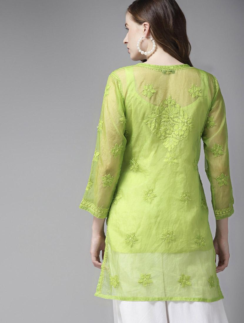 women solid with work notch neck chikanakri kurti - 22001384 -  Standard Image - 1