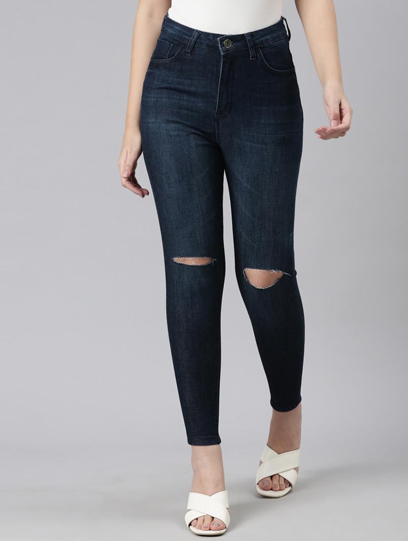women slash knee high rise skinny jean - 22001385 - Standard Image - 1