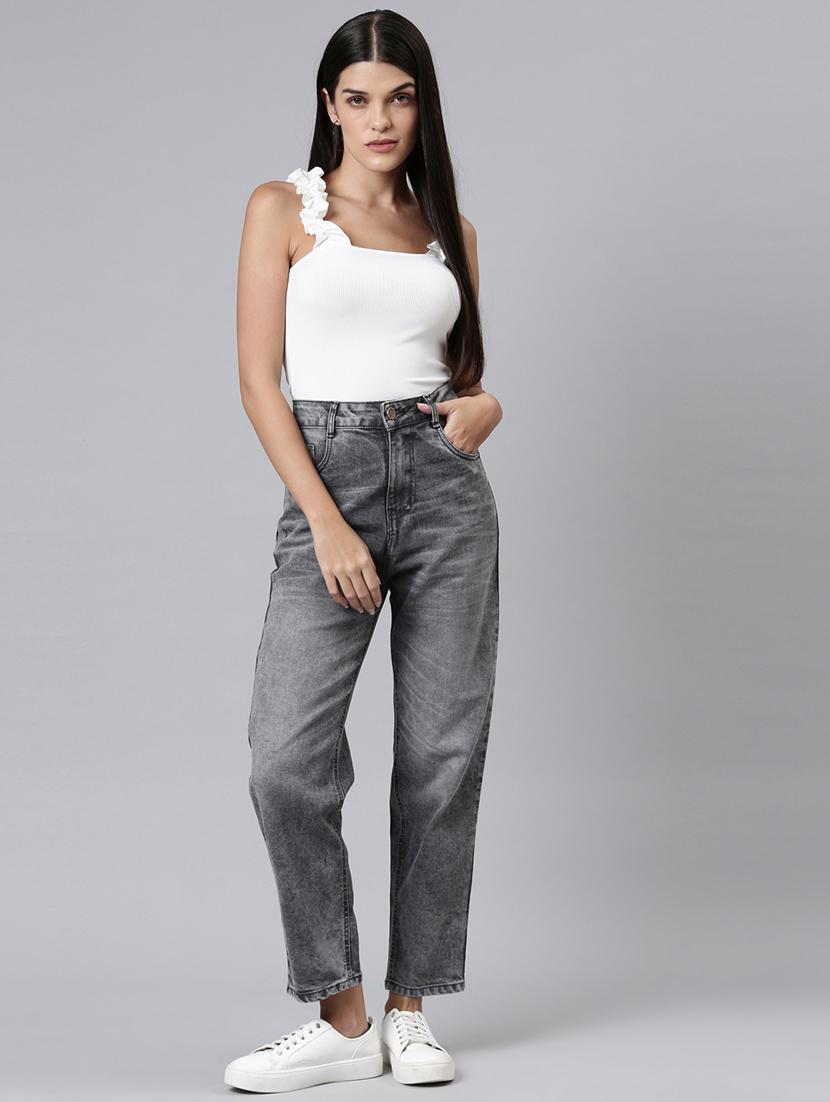 women washed high rise straight fit jean - 22001386 - Zoom Image - 0