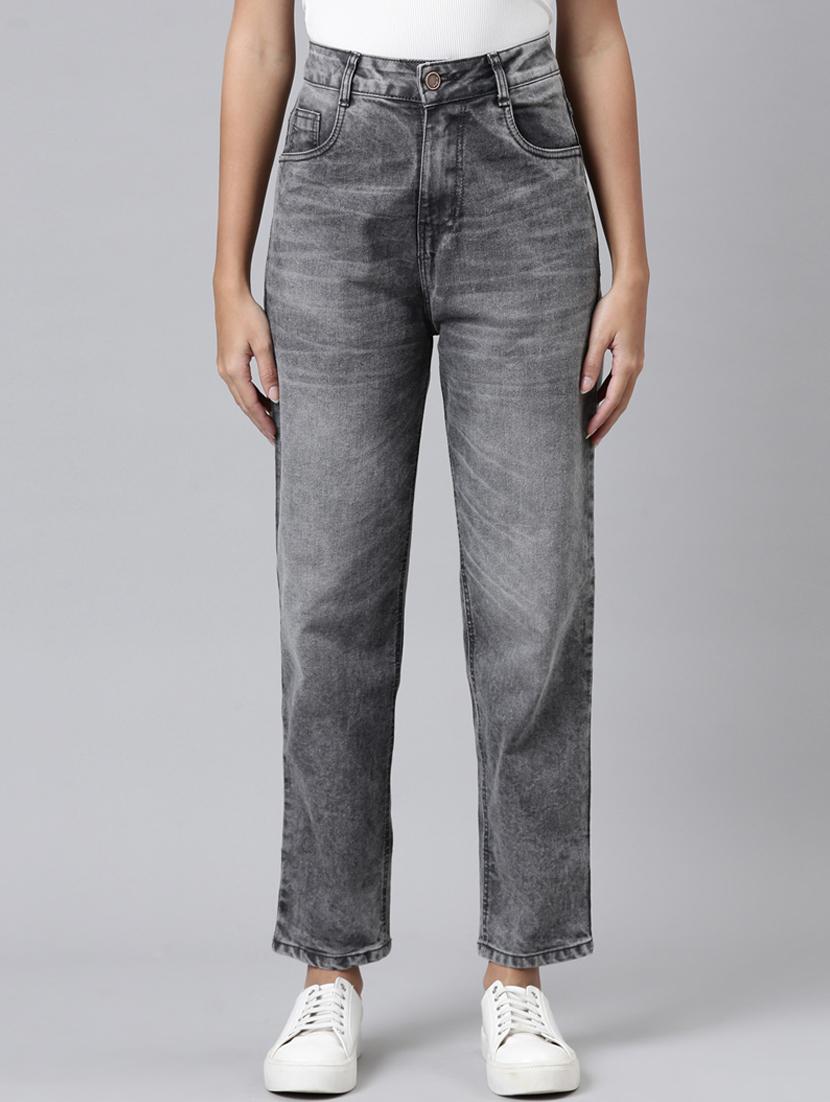 women washed high rise straight fit jean - 22001386 - Standard Image - 1