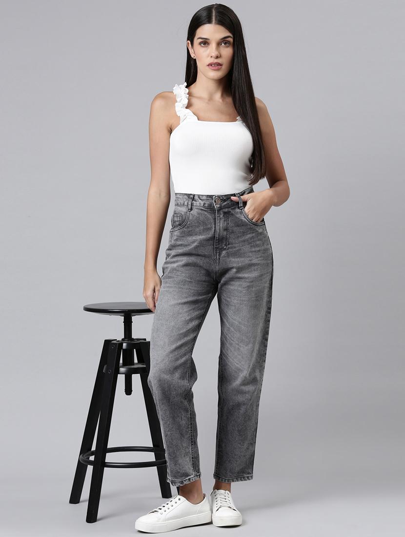 women washed high rise straight fit jean - 22001386 - Standard Image - 4