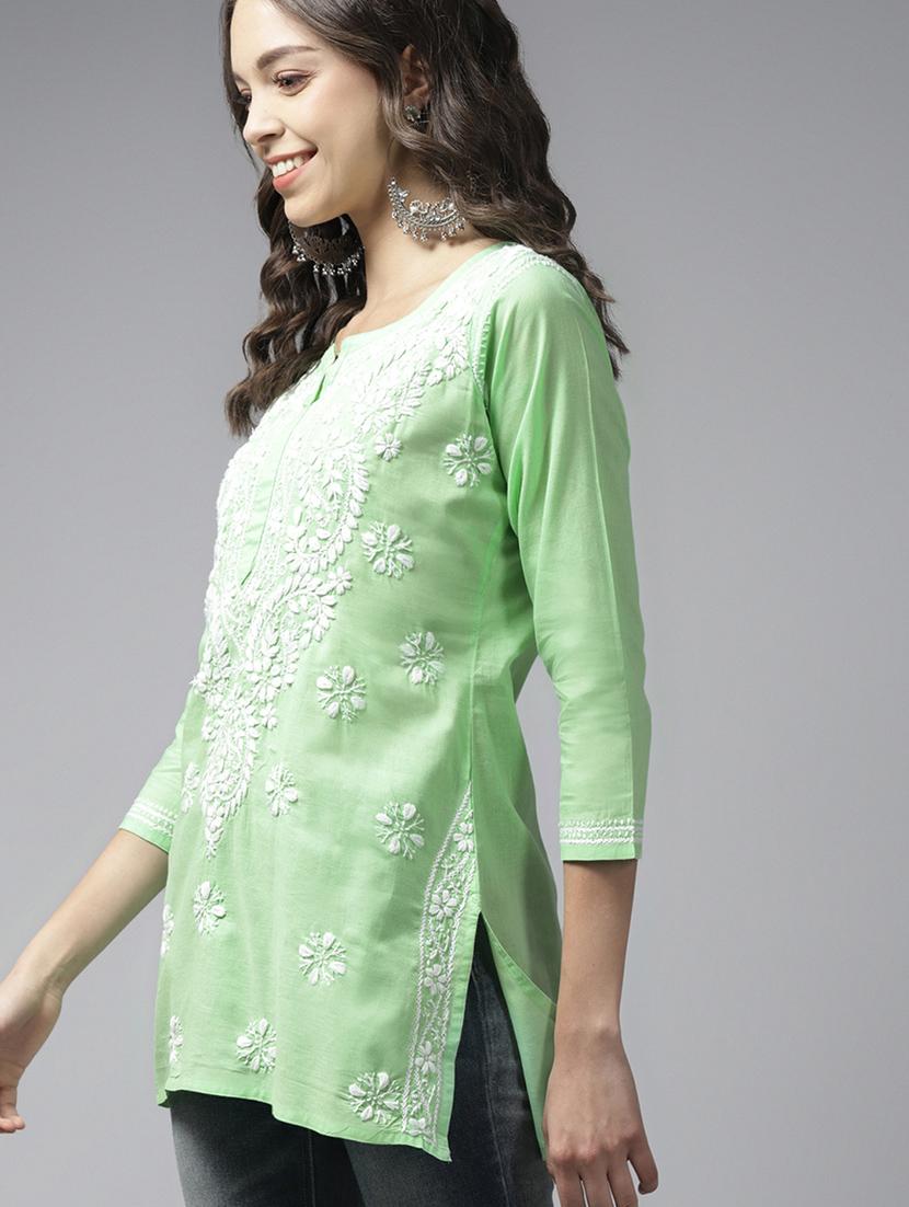 green cotton straight kurti - 22001477 - Standard Image - 1