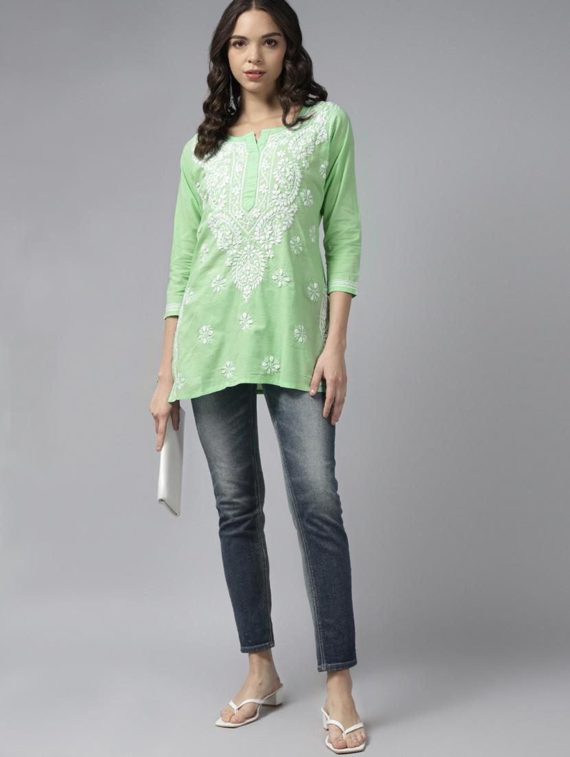 green cotton straight kurti - 22001477 - Standard Image - 4