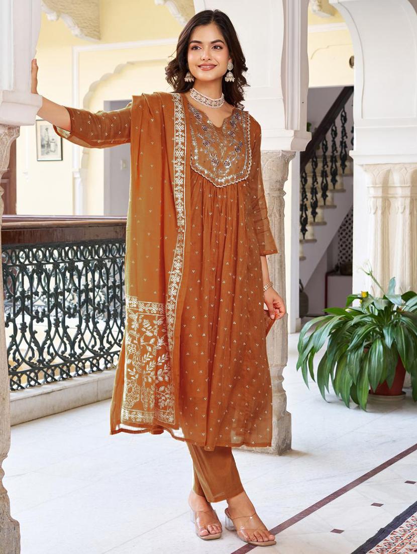 women printed three quarter sleeve kurta pant with dupatta set - 22001599 -  Standard Image - 1