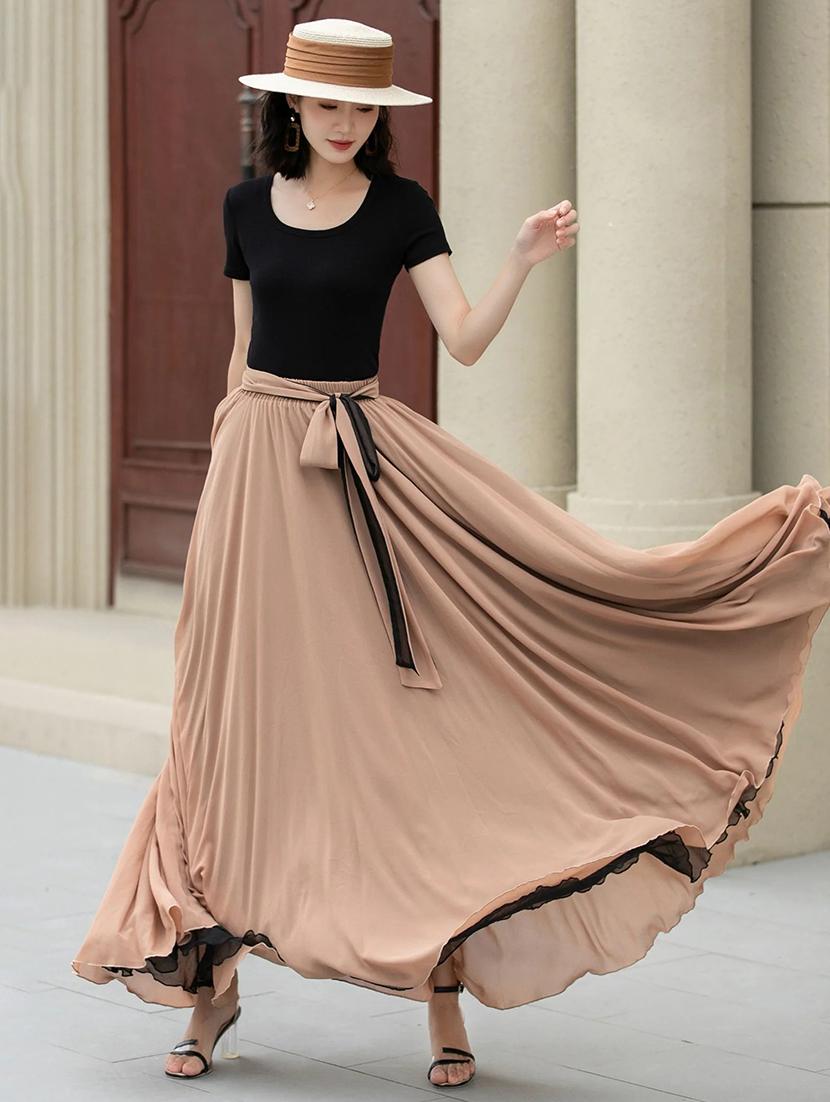 women solid high rise reversible flared maxi skirt - 22001721 - Standard Image - 1