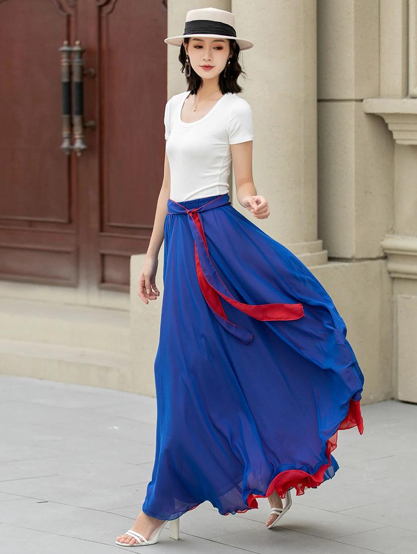women solid high rise reversible flared maxi skirt - 22001722 - Standard Image - 1