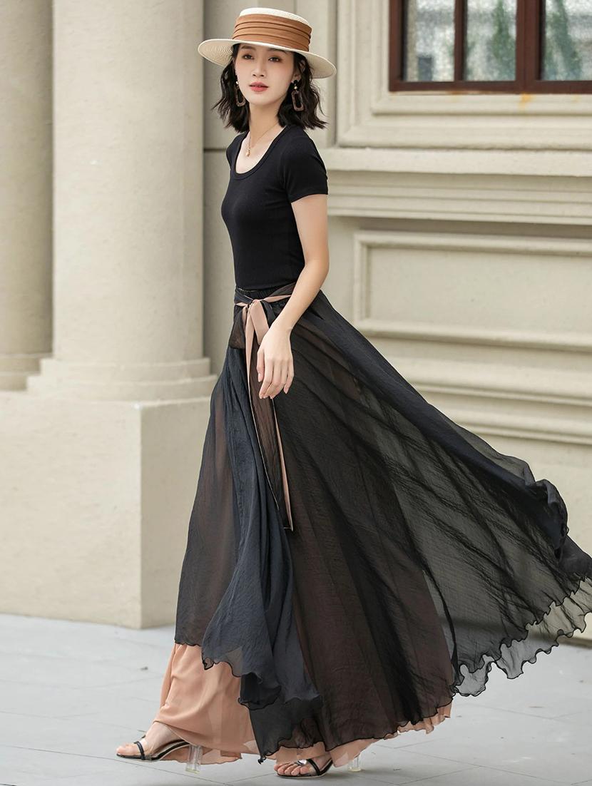 women solid high rise reversible flared maxi skirt - 22001723 - Standard Image - 1