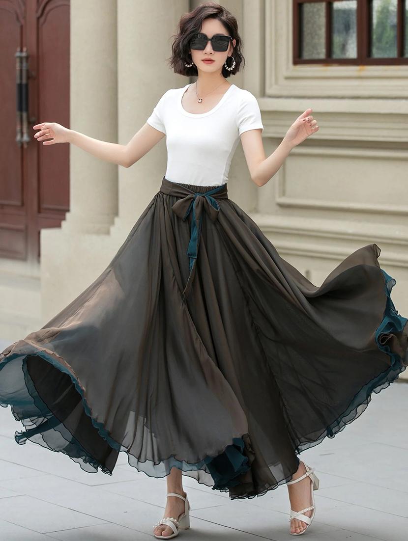 women solid high rise reversible flared maxi skirt - 22001724 -  Standard Image - 1