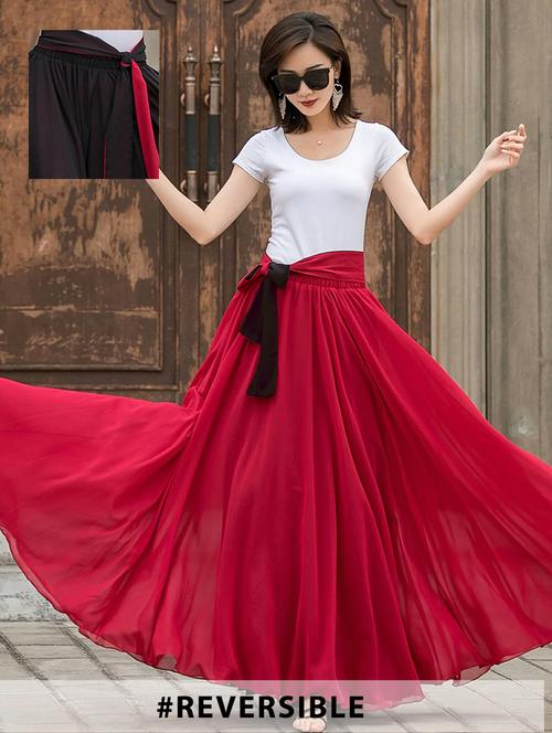 women solid high rise reversible flared maxi skirt - 22001725 -  Standard Image - 0