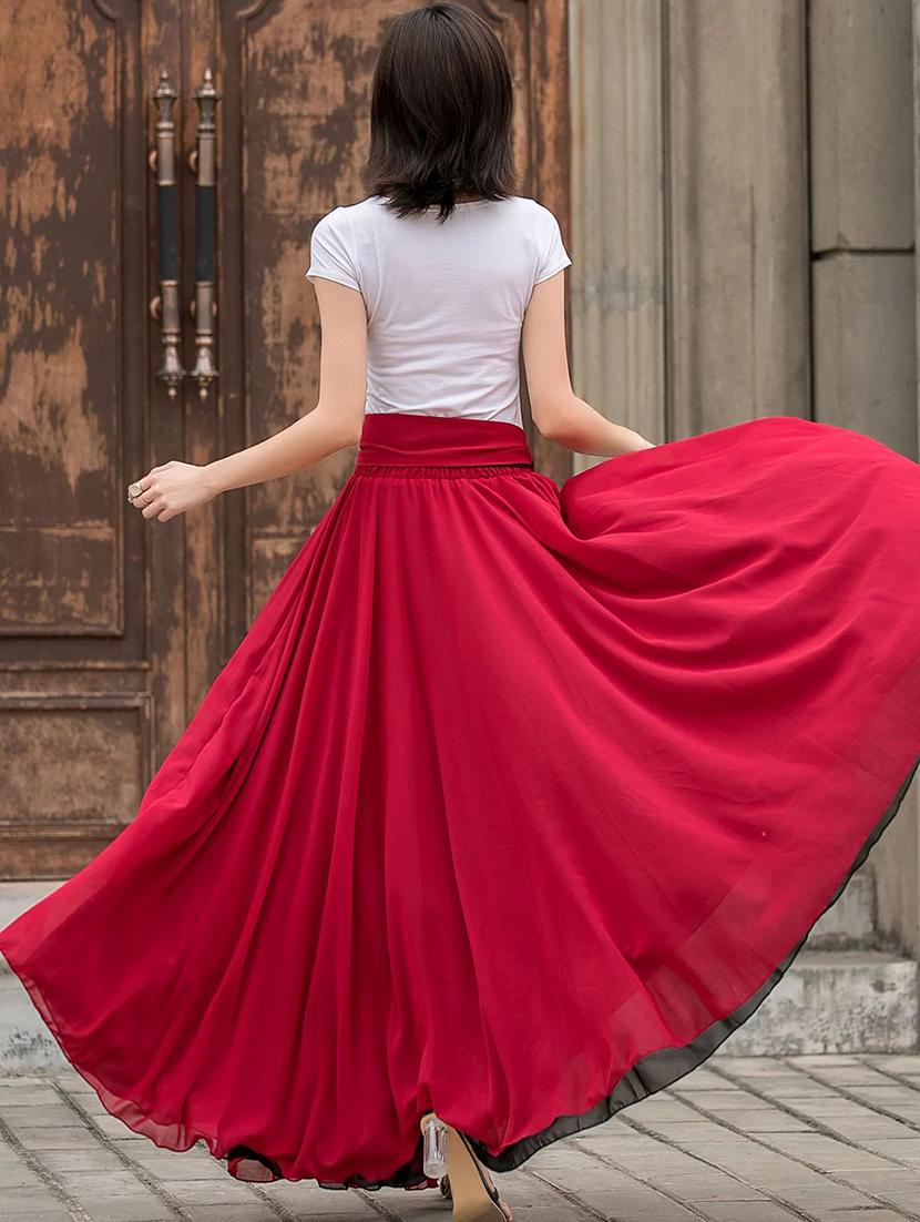women solid high rise reversible flared maxi skirt - 22001725 -  Standard Image - 1