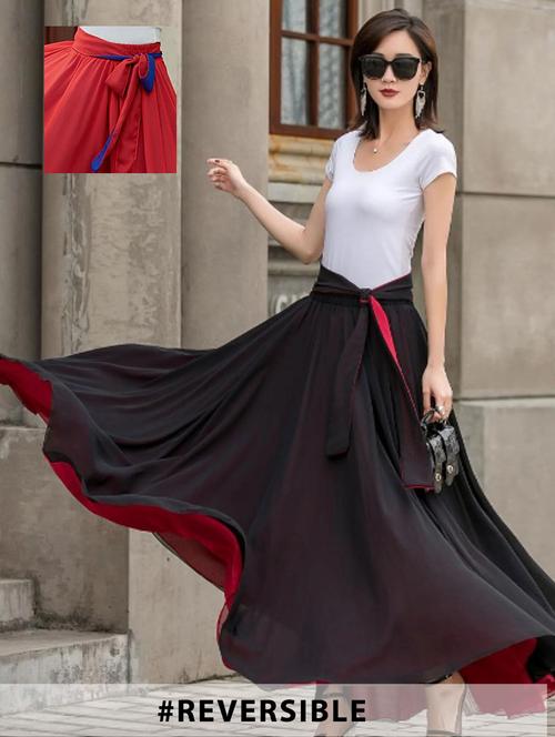 women solid high rise reversible flared maxi skirt - 22001731 - Standard Image - 0