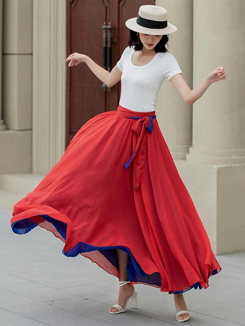 women solid high rise reversible flared maxi skirt - 22001732 - Standard Image - 1