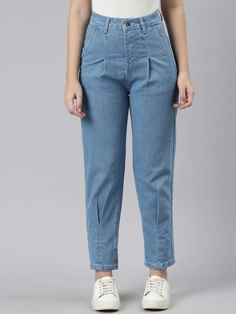 women solid high rise mom fit jean