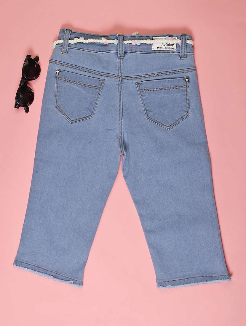 girls solid with work mid rise three fourth - 22001921 -  Standard Image - 1