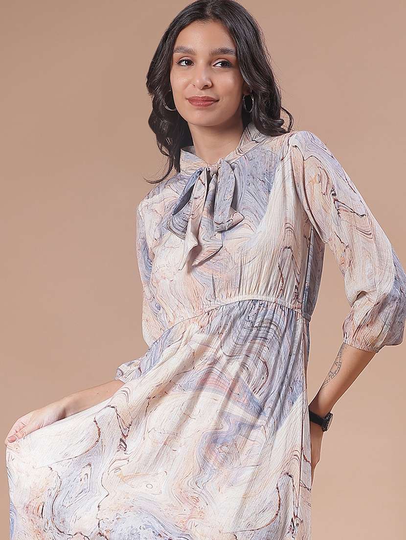 women printed three quarter sleeve a-line dress - 22001945 - Standard Image - 4
