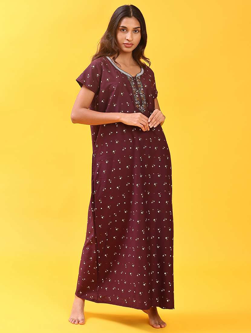 women printed short sleeve nighty - 22002008 -  Standard Image - 1