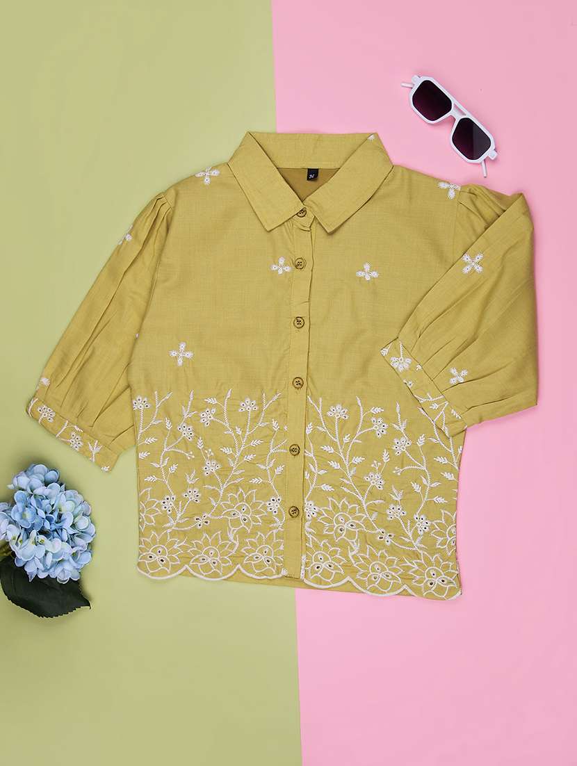 girls solid with work three quarter sleeve top