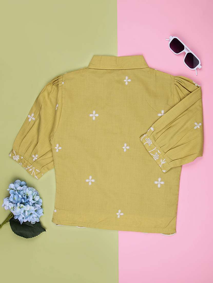 girls solid with work three quarter sleeve top - 22002029 -  Standard Image - 1