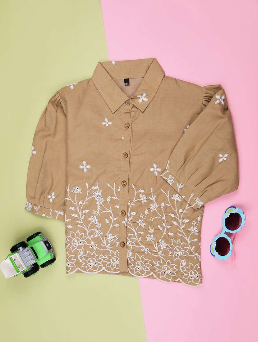 girls solid with work three quarter sleeve top