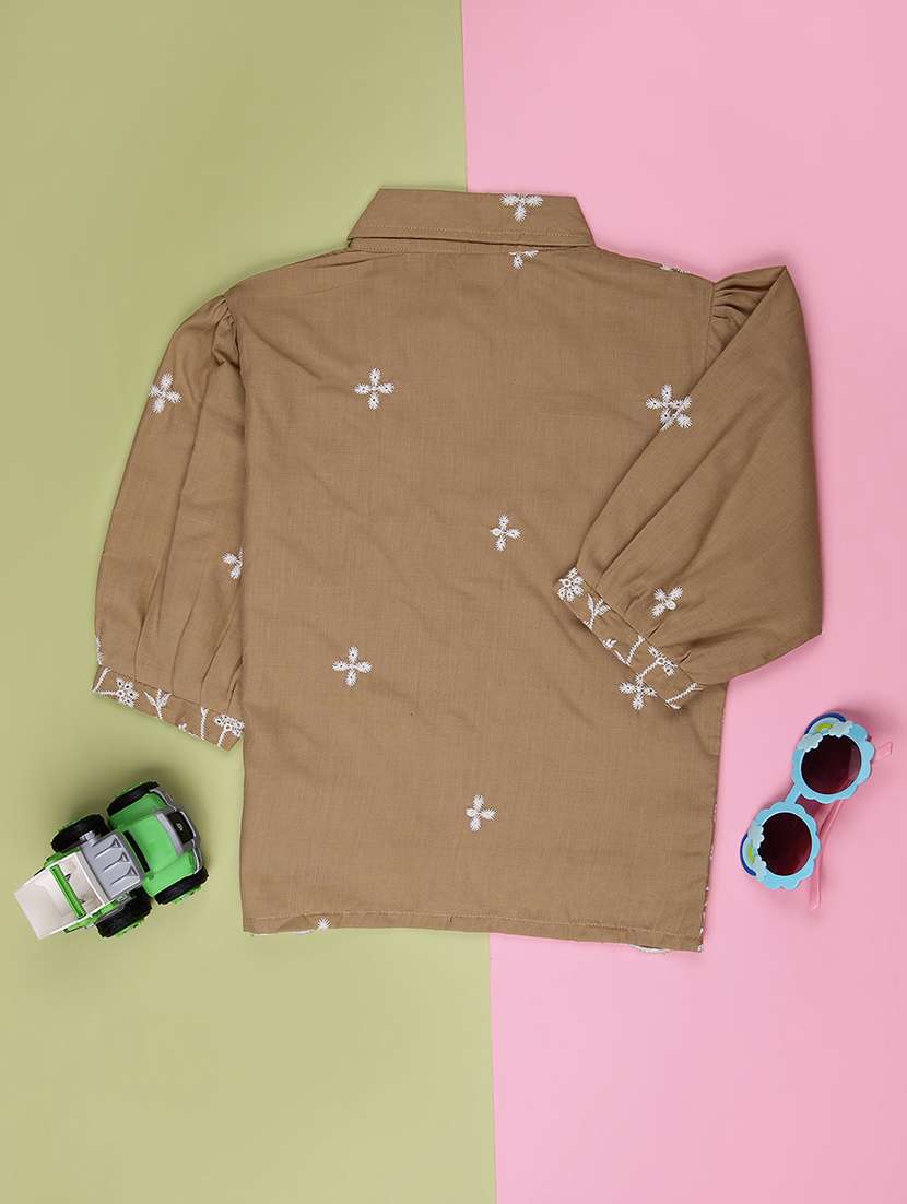 girls solid with work three quarter sleeve top - 22002032 -  Standard Image - 1