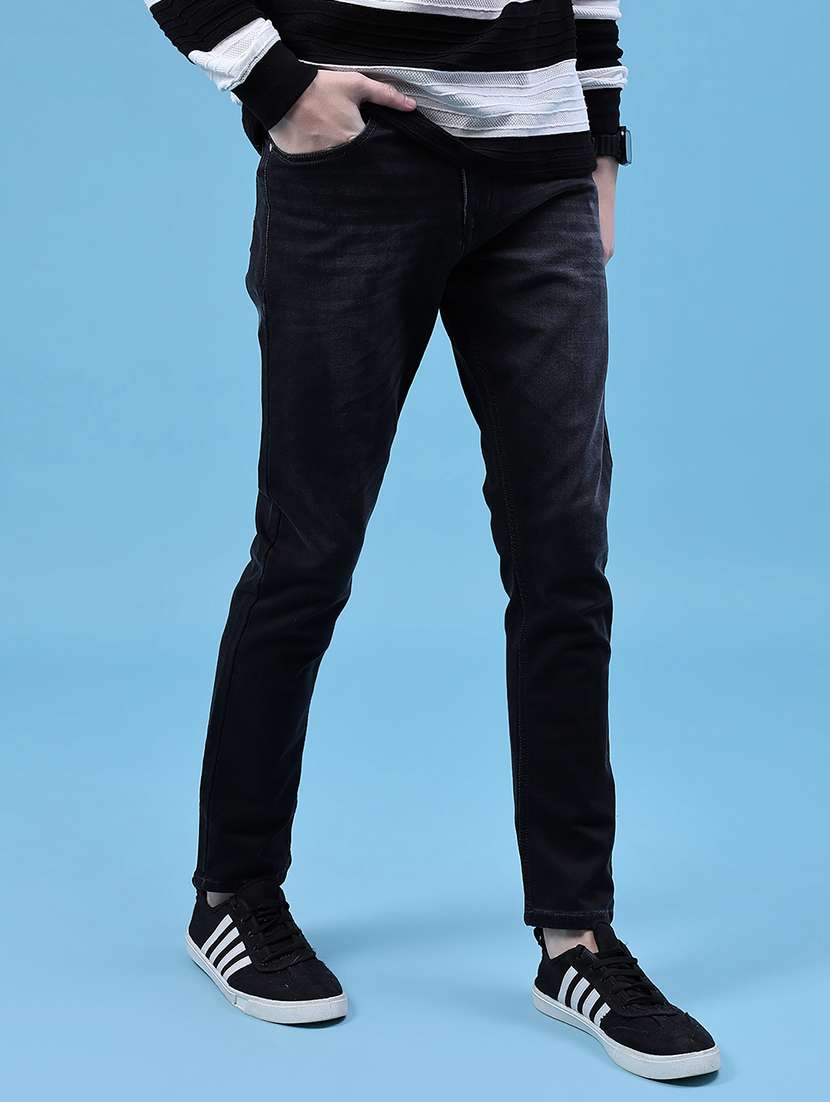 men solid mid rise slim fit jean