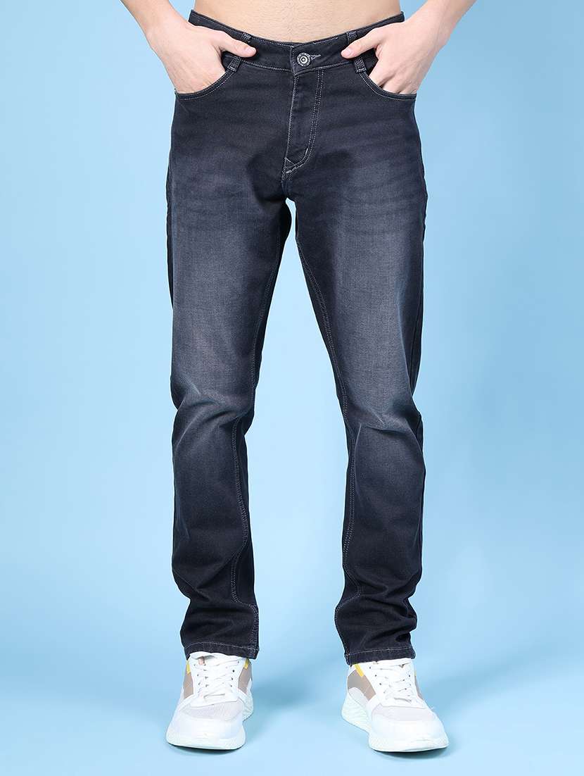 men washed mid rise full length jean