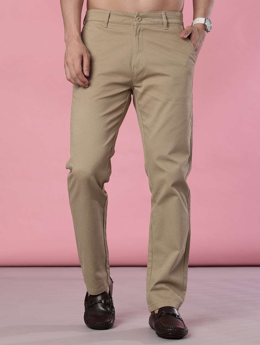 men solid mid rise chinos casual trouser