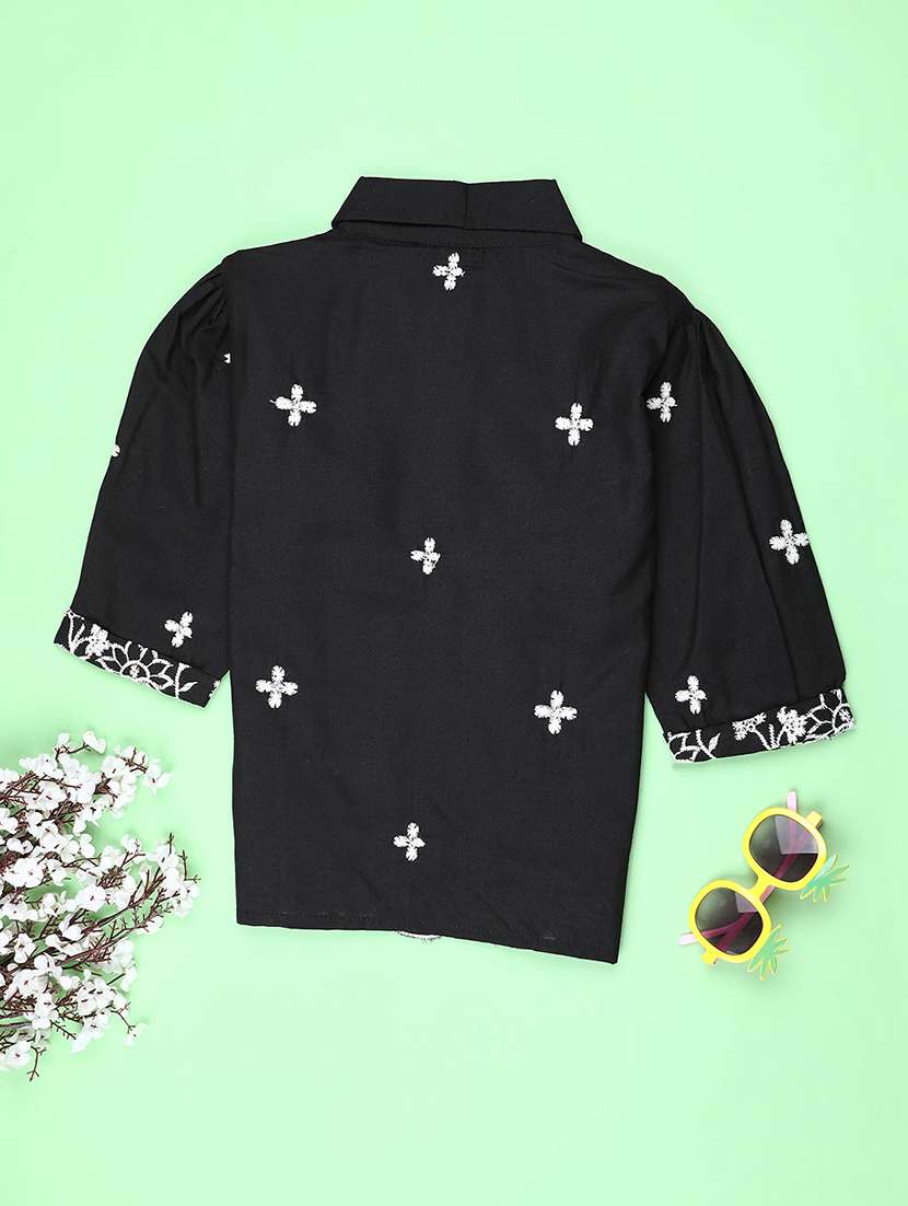 girls embroidered three quarter sleeve top - 22002229 -  Standard Image - 1