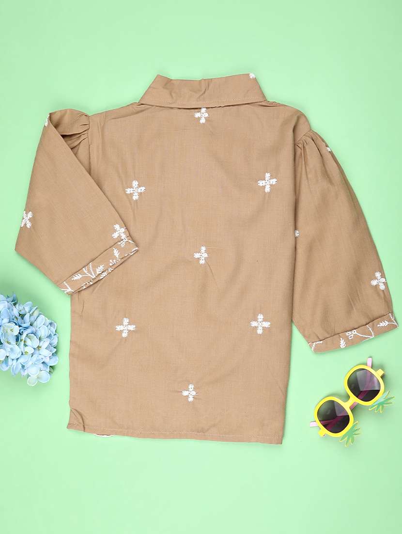 girls embroidered three quarter sleeve top - 22002231 -  Standard Image - 1