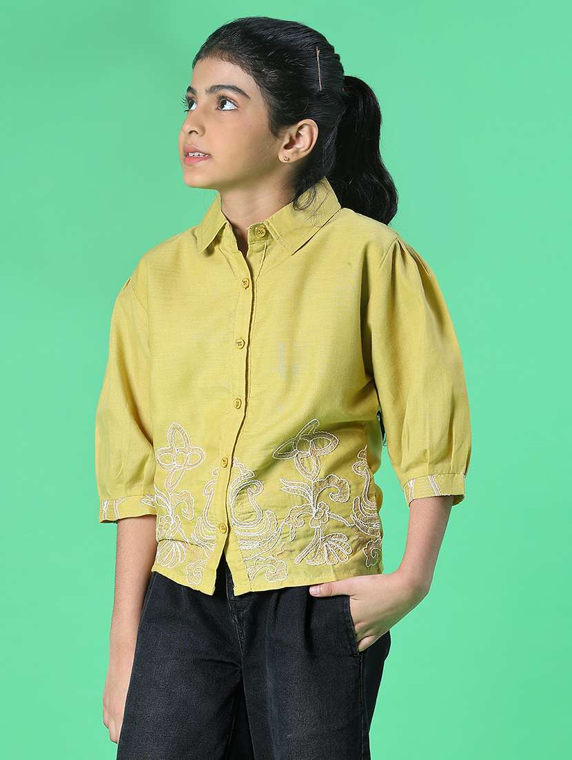 girls embroidered three quarter sleeve top - 22002237 -  Standard Image - 1