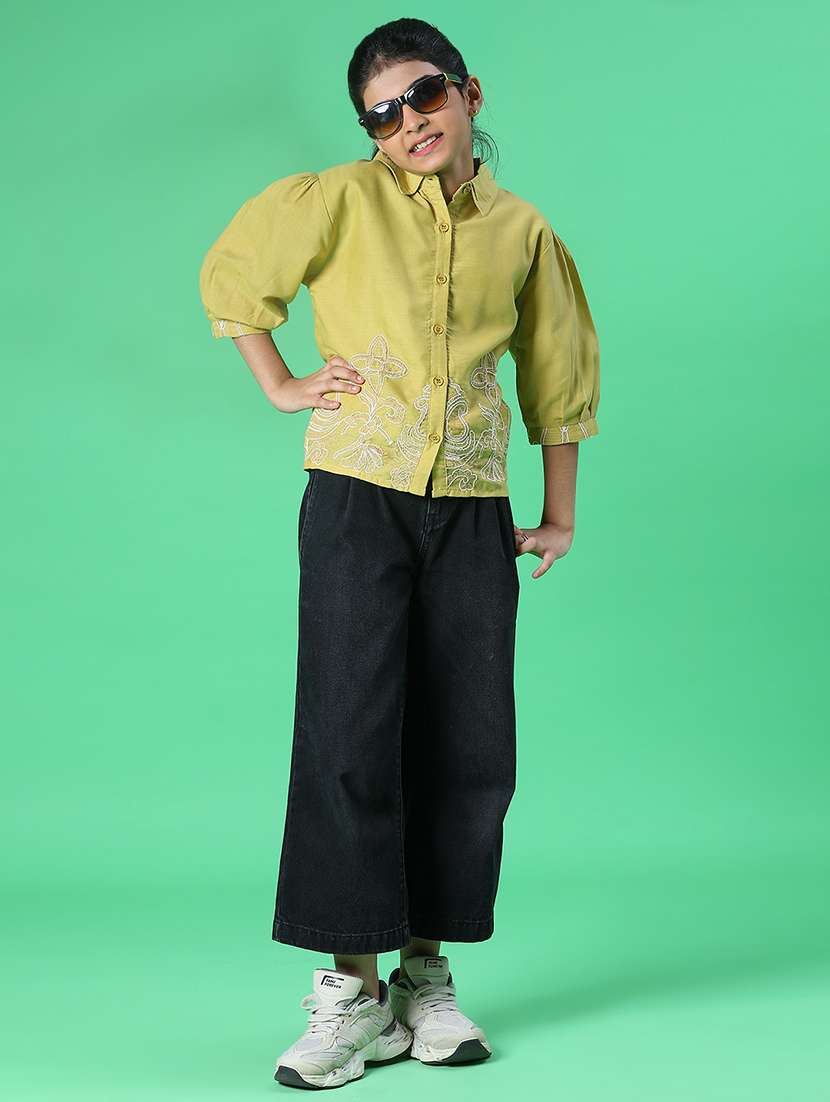 girls embroidered three quarter sleeve top - 22002237 -  Standard Image - 4