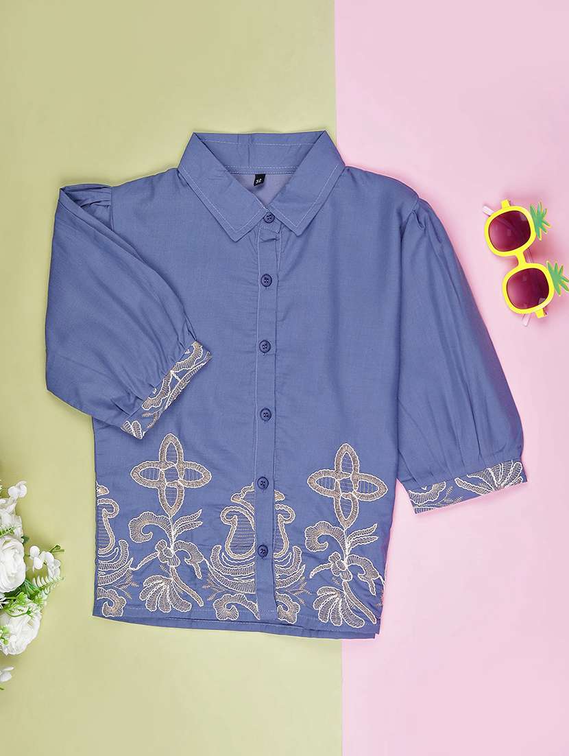 girls embroidered three quarter sleeve top