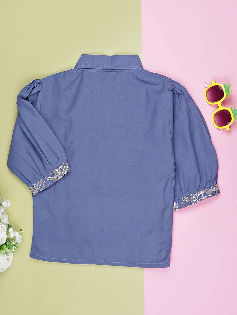 girls embroidered three quarter sleeve top - 22002238 -  Standard Image - 1