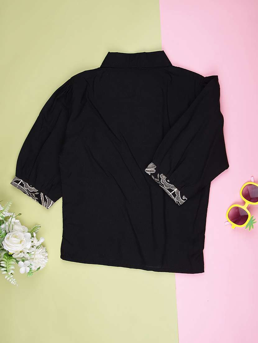 girls solid with work three quarter sleeve top - 22002239 -  Standard Image - 1