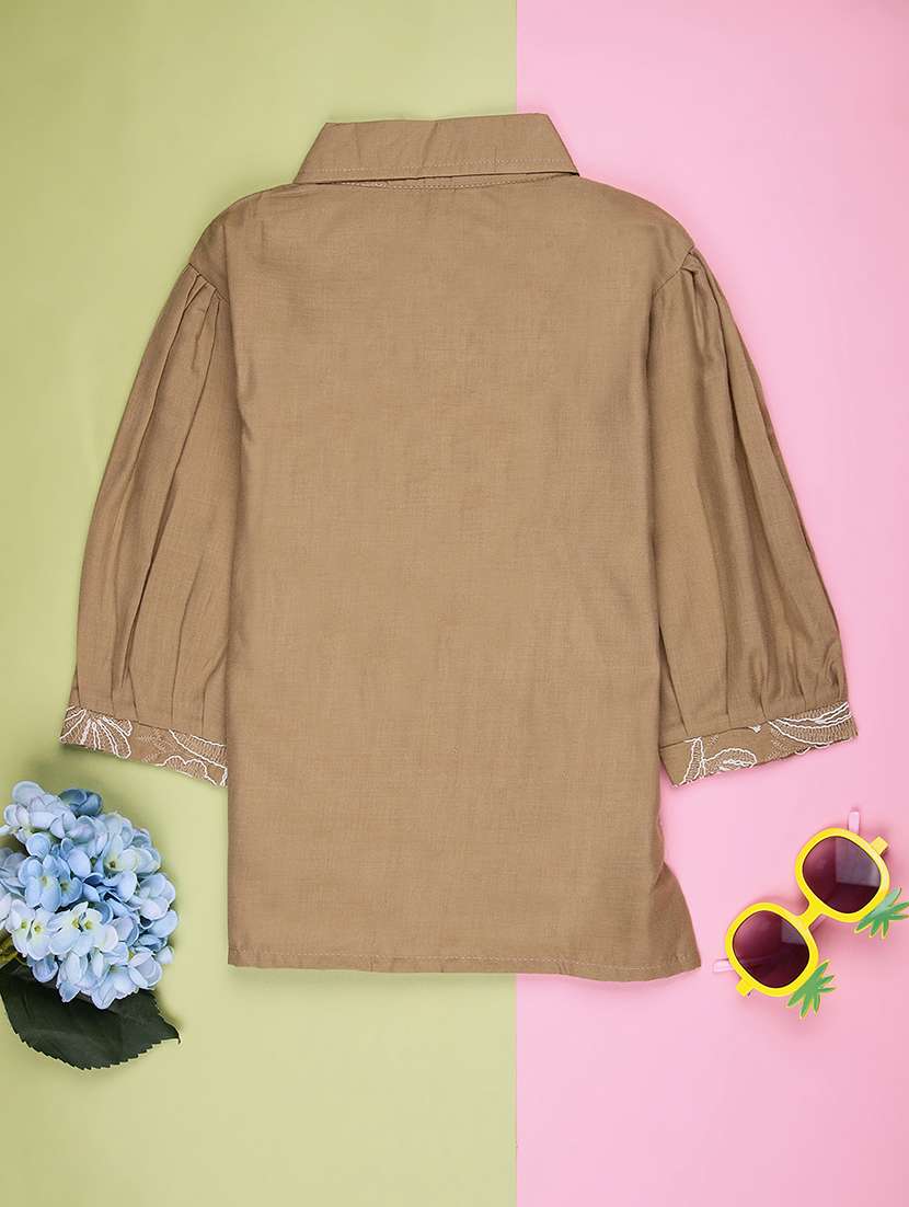 girls embroidered three quarter sleeve top - 22002241 -  Standard Image - 1