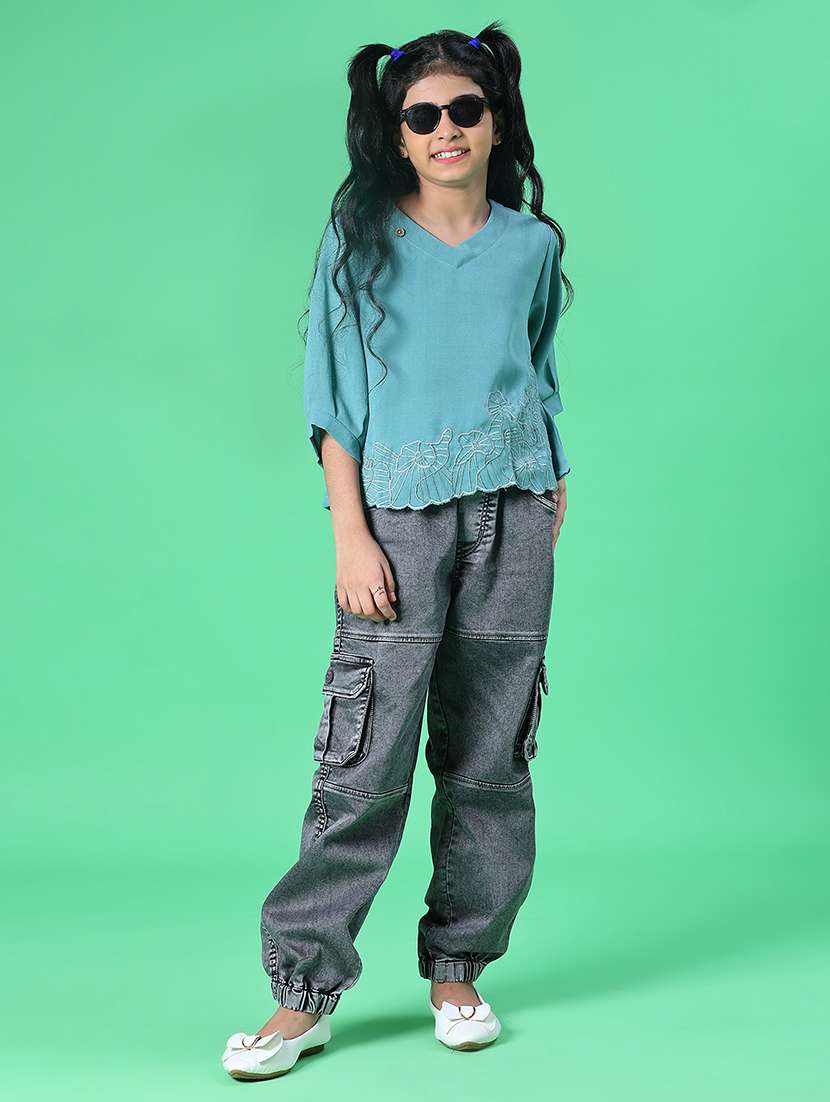 girls embroidered three quarter sleeve top - 22002253 -  Standard Image - 4
