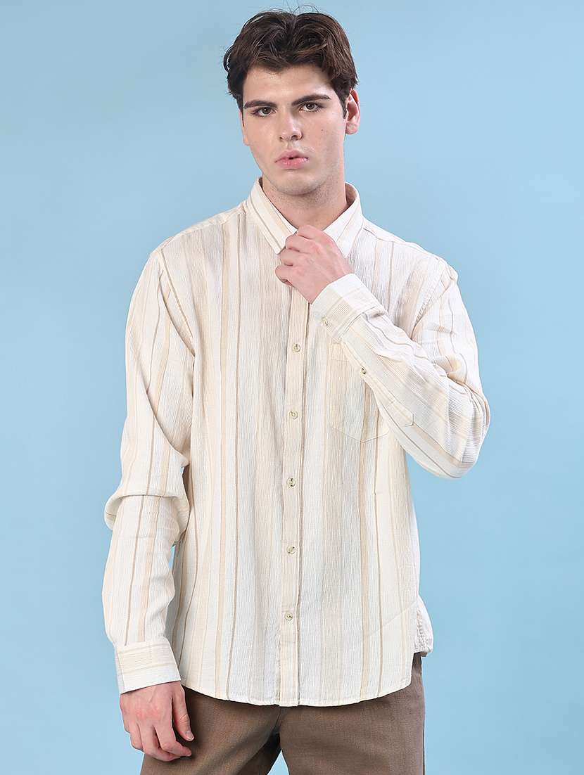 men striped collared long sleeve shirt - 22002258 -  Standard Image - 1