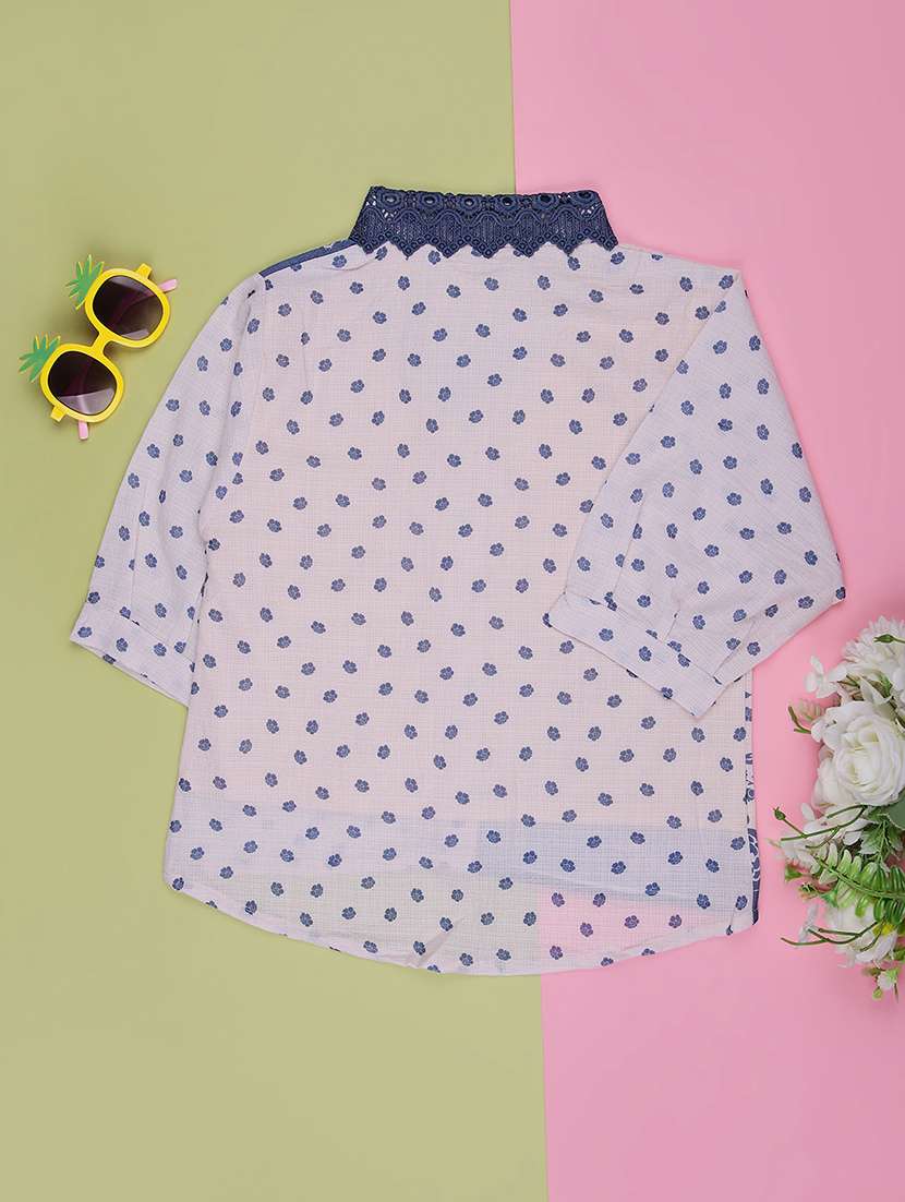 girls printed three quarter sleeve top - 22002278 -  Standard Image - 1