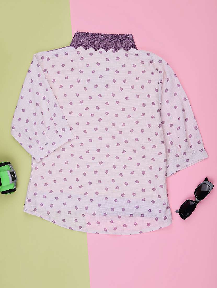 girls printed three quarter sleeve top - 22002279 -  Standard Image - 1