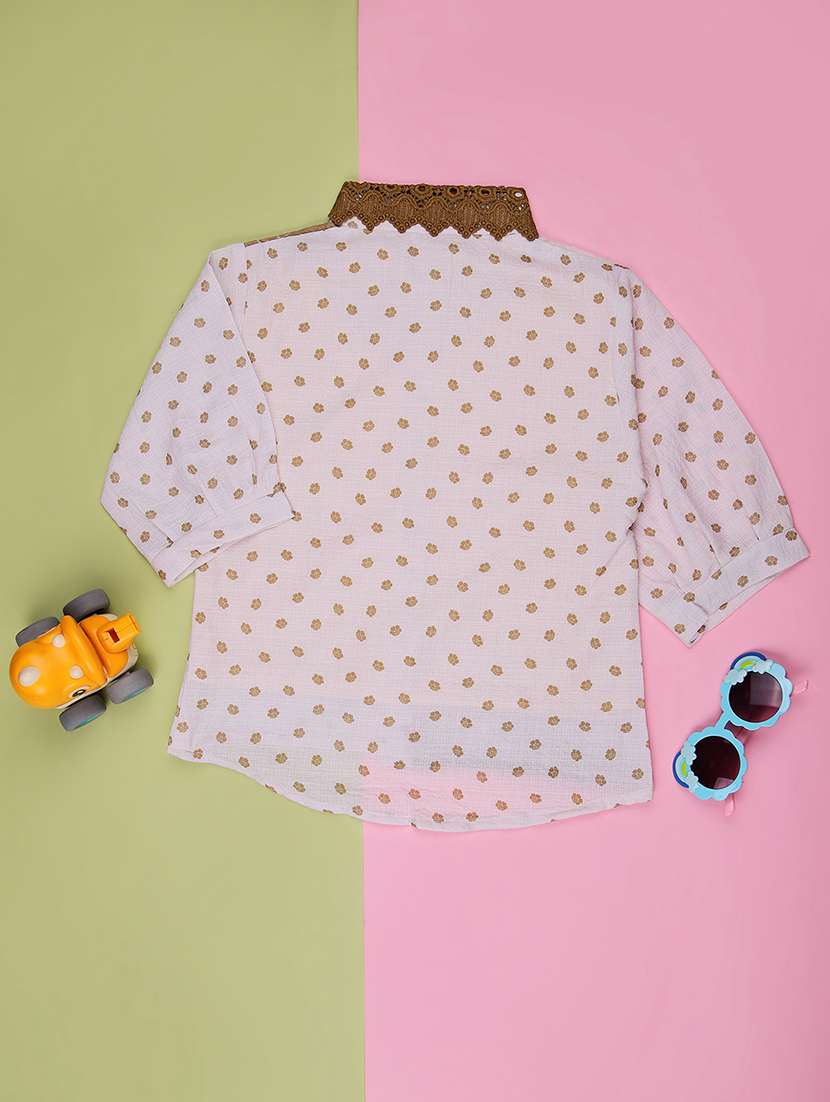 girls printed three quarter sleeve top - 22002280 -  Standard Image - 1