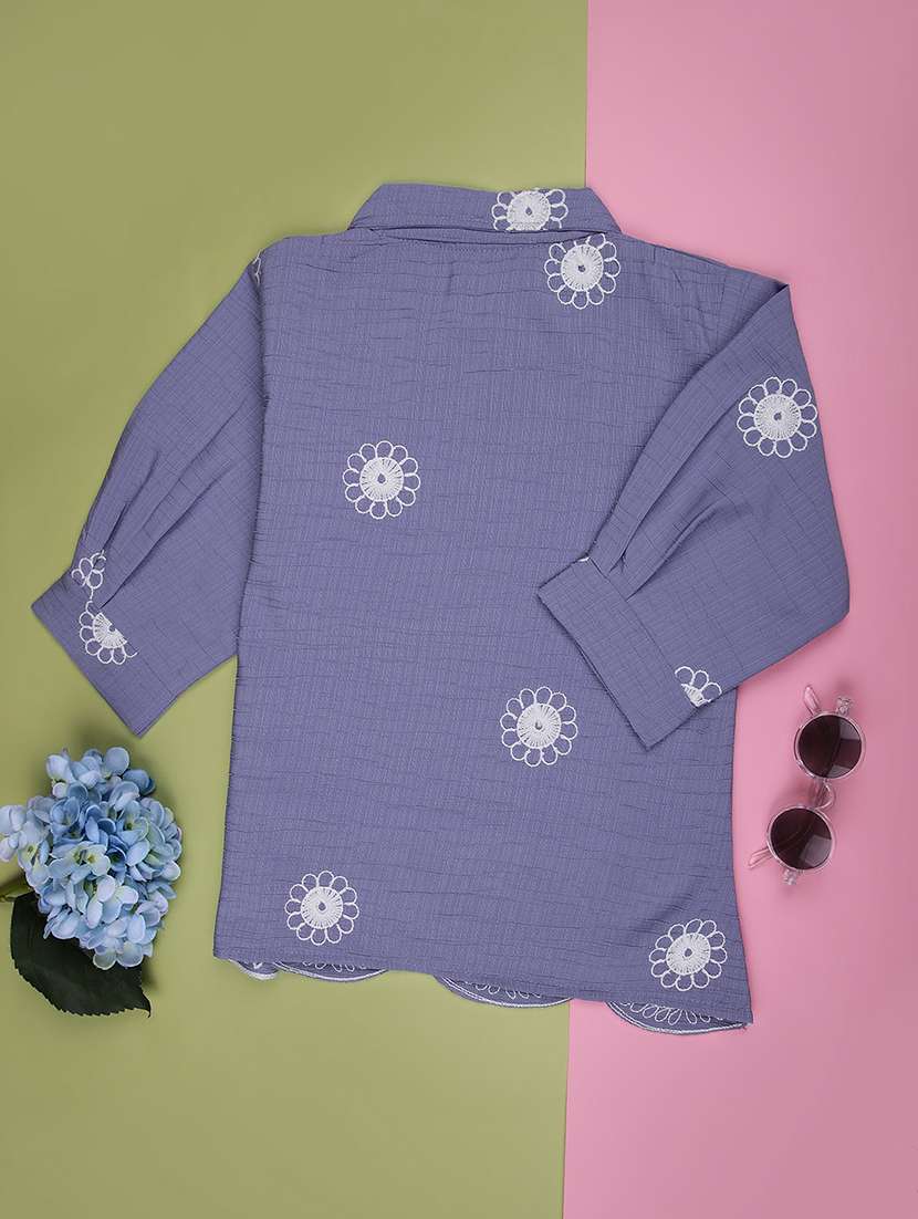 girls solid with work three quarter sleeve top - 22002312 -  Standard Image - 1